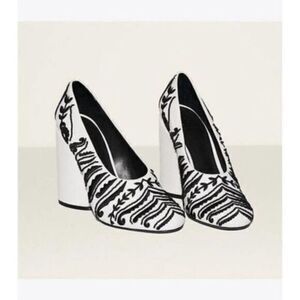 TORY BURCH NWT Lucia Embroidered Embellished Black & White Pumps US 7